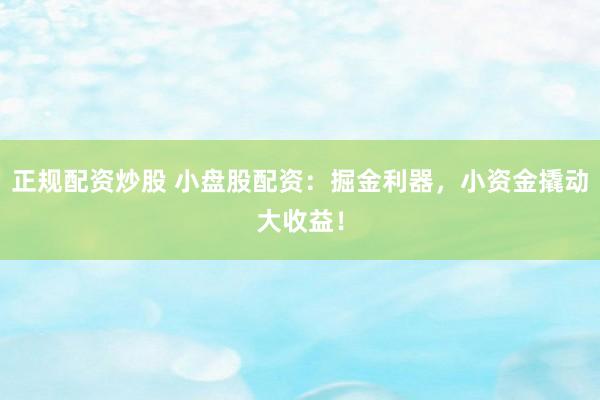 正规配资炒股 小盘股配资：掘金利器，小资金撬动大收益！