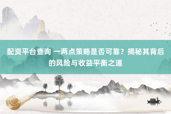 配资平台查询 一两点策略是否可靠？揭秘其背后的风险与收益平衡之道