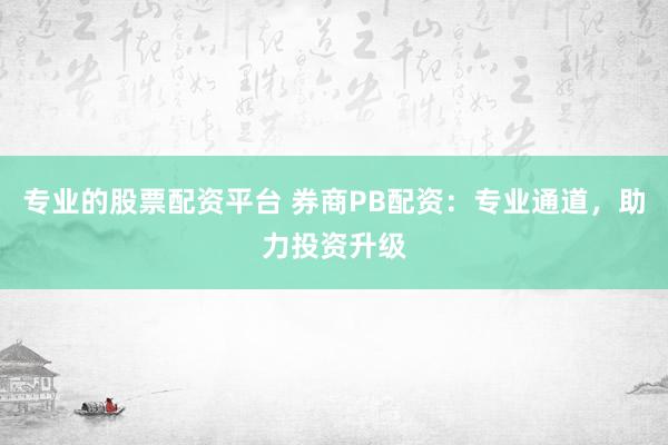 专业的股票配资平台 券商PB配资：专业通道，助力投资升级