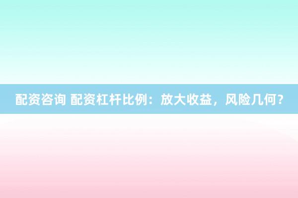 配资咨询 配资杠杆比例：放大收益，风险几何？