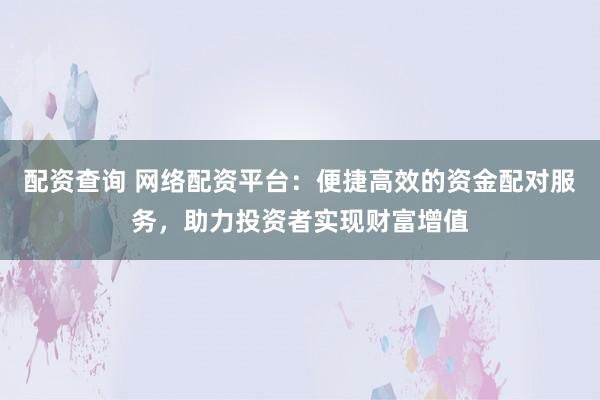 配资查询 网络配资平台：便捷高效的资金配对服务，助力投资者实现财富增值