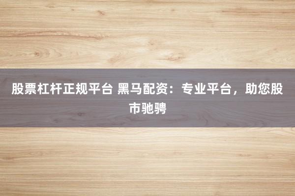 股票杠杆正规平台 黑马配资：专业平台，助您股市驰骋